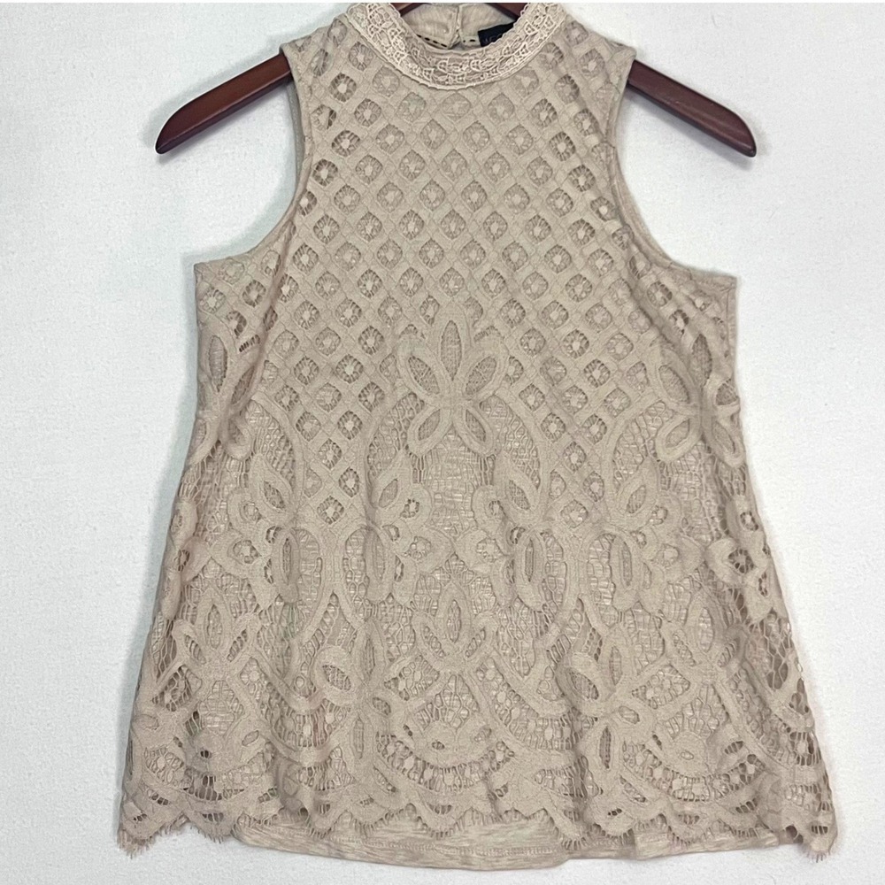 Weavers Girls Beige Lace Overlay Sleeveless Mock Neck‎ Top XS Victorian Romantic